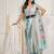 Sea green printed linen casual saree with blouse piece