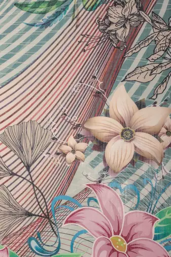Sea green printed linen casual saree with blouse piece