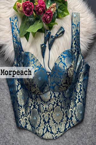 Morpeach jacquard silk designer readymade saree blouse for women | bridal wedding party wear padded blouse