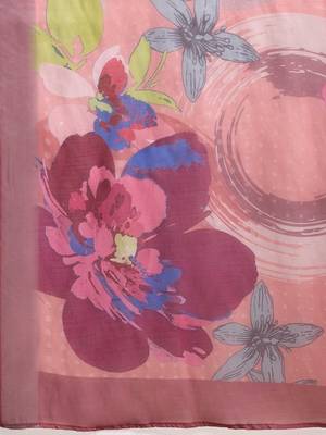 Peach printed linen casual saree with blouse piece 5