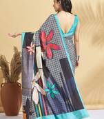 Blue printed crepe casual saree with blouse piece