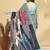 Blue printed crepe casual saree with blouse piece