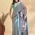 Blue printed crepe casual saree with blouse piece