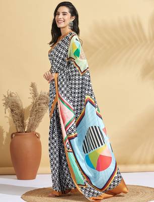 Brown printed crepe casual saree with blouse piece 1