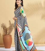 Brown printed crepe casual saree with blouse piece
