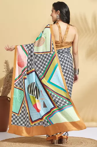 Brown printed crepe casual saree with blouse piece