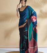 Black printed crepe casual saree with blouse piece
