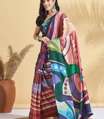 Navy blue printed crepe casual saree with blouse piece