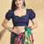 Navy blue printed crepe casual saree with blouse piece