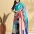 Blue printed crepe casual saree with blouse piece