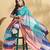 Blue printed crepe casual saree with blouse piece