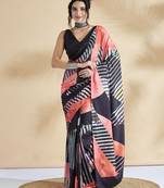 Peach printed crepe casual saree with blouse piece