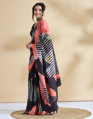 Peach printed crepe casual saree with blouse piece 2