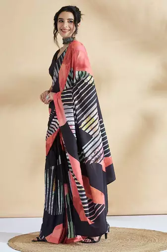 Peach printed crepe casual saree with blouse piece