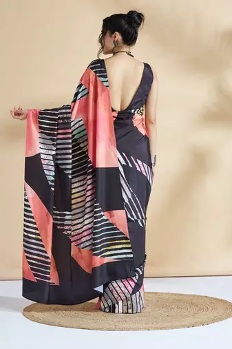 Peach printed crepe casual saree with blouse piece