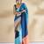 Blue printed crepe casual saree with blouse piece