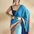 Blue printed crepe casual saree with blouse piece