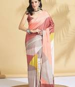 Cream printed crepe casual saree with blouse piece