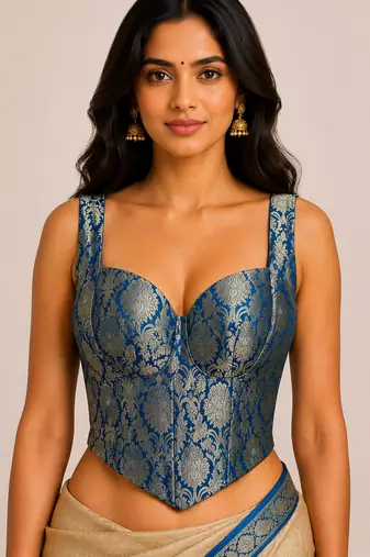 Morpeach jacquard silk designer readymade saree blouse for women | bridal wedding party wear padded blouse