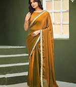 Gold plain chiffon designer saree with blouse piece