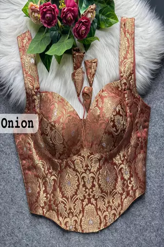 Onion pink jacquard silk designer readymade saree blouse for women | bridal wedding party wear padded blouse