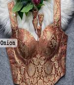 Onion pink jacquard silk designer readymade saree blouse for women | bridal wedding party wear padded blouse