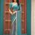Teal plain chiffon designer saree with blouse piece