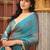 Teal plain chiffon designer saree with blouse piece
