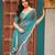 Teal plain chiffon designer saree with blouse piece