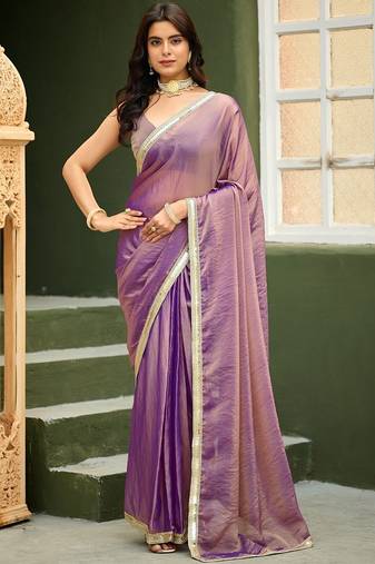 Purple plain georgette designer saree with blouse piece