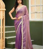 Purple plain georgette designer saree with blouse piece