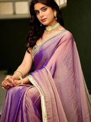 Purple plain georgette designer saree with blouse piece 2