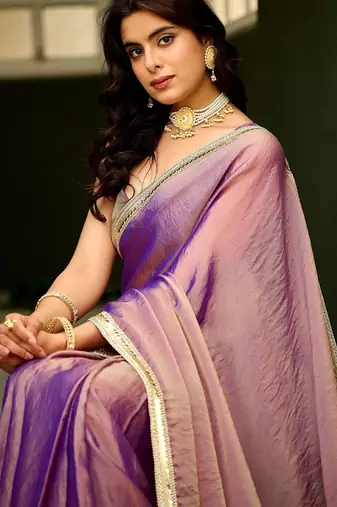 Purple plain georgette designer saree with blouse piece