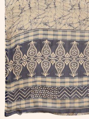 Navy blue printed chiffon festive wear saree with blouse piece 5