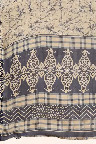 Navy blue printed chiffon festive wear saree with blouse piece