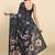 Grey printed satin fashion saree with blouse piece
