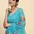 Blue printed satin fashion saree with blouse piece