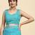 Blue printed satin fashion saree with blouse piece