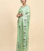 Green printed silk blend ethnic saree with blouse piece