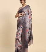 Cream elegant printed polycotton saree with blouse piece