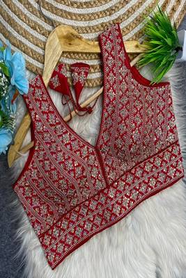 Red heavy embroidered silk bridal readymade blouse with sequin work | designer wedding party wear saree blouse 1