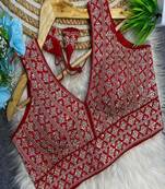 Red heavy embroidered silk bridal readymade blouse with sequin work | designer wedding party wear saree blouse