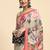 Beige printed satin fashion saree with blouse piece