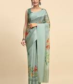 Green elegant printed polycotton saree with blouse piece