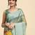Green elegant printed polycotton saree with blouse piece