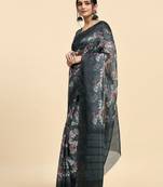 Grey printed chiffon festive wear saree with blouse piece