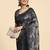 Grey printed chiffon festive wear saree with blouse piece