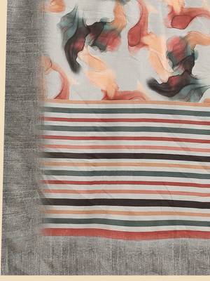 Grey elegant printed polycotton saree with blouse piece 4