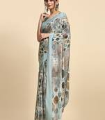 Grey printed satin fashion saree with blouse piece