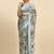 Grey printed satin fashion saree with blouse piece